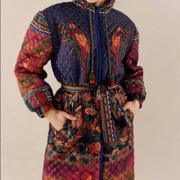 FARM RIO Mixed Patchwork Reversible Midi Belted Puffer Jacket (NWOT) - Picture 7 of 17